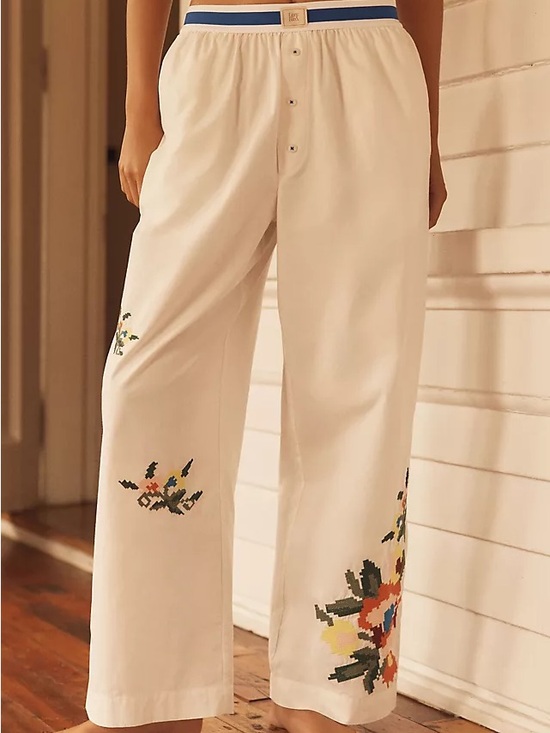 lyrebird Pants - NWT LyreBird Embroidered White Wide-Leg Women's Pants